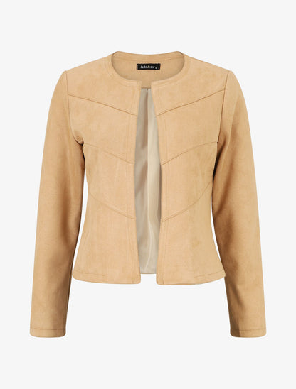 Veste droite unie en suédine - Beige - 1