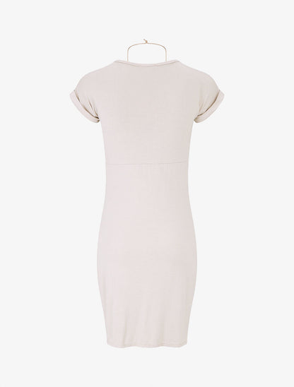 Robe froncée unie manches courtes - Beige - 2