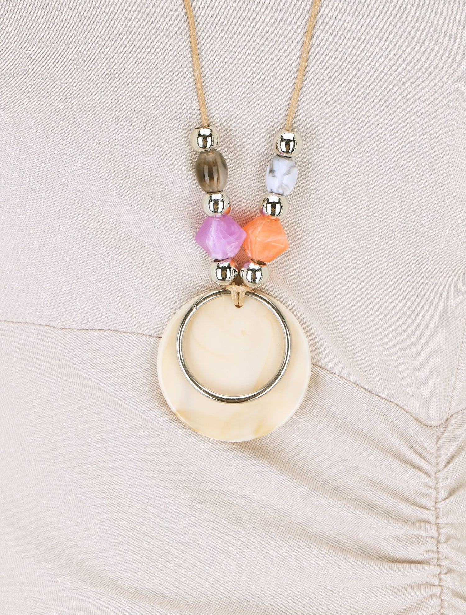 Robe froncée unie manches courtes - Beige - 3