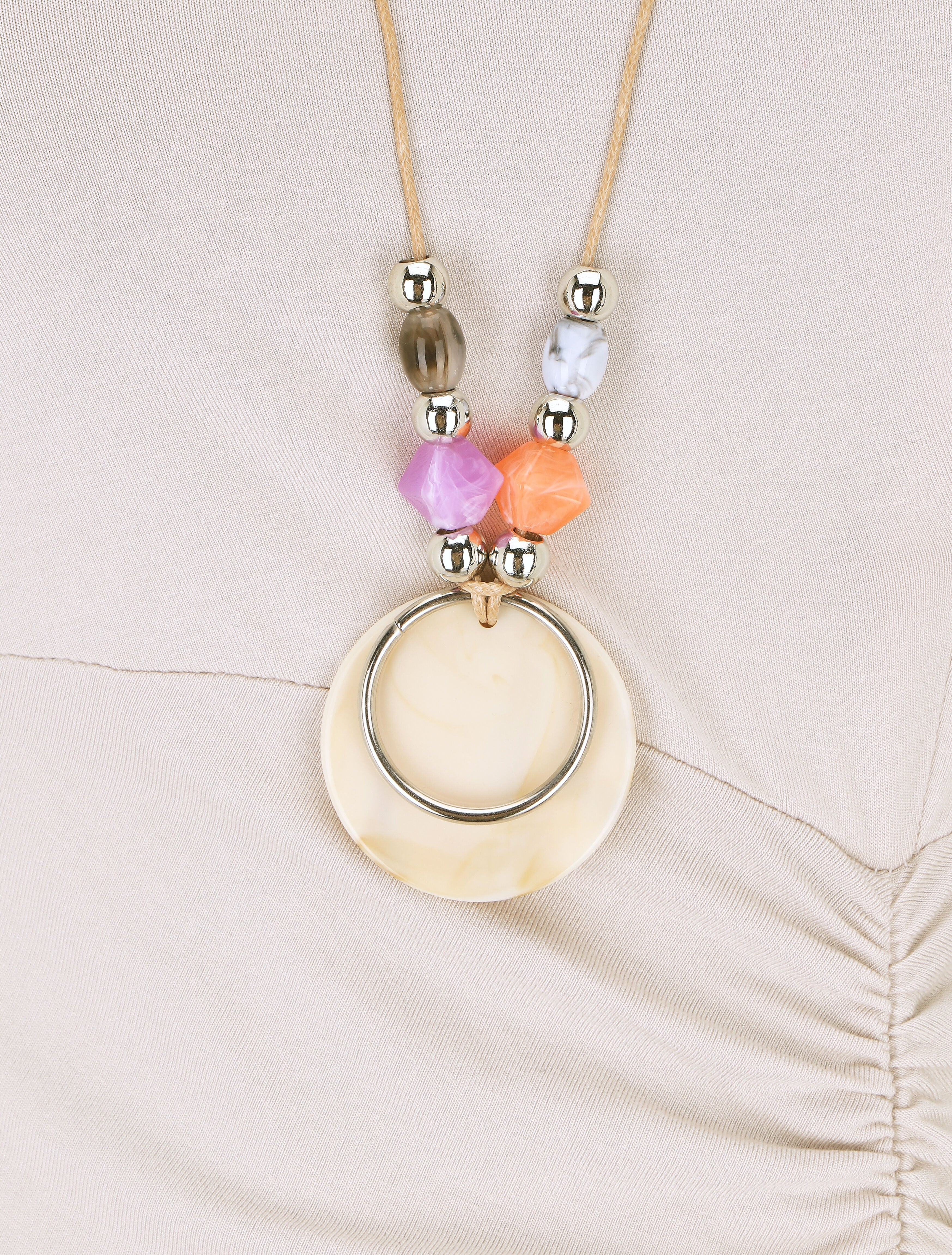 Robe froncée unie manches courtes - Beige - 3