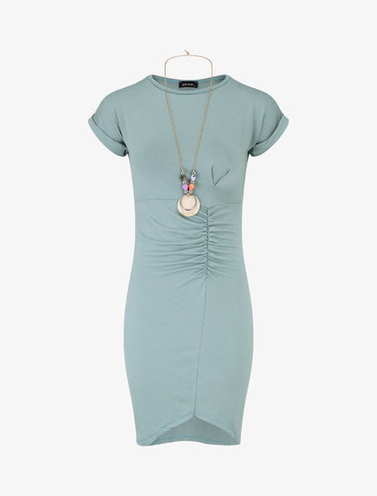 Robe froncée unie manches courtes - Vert d&