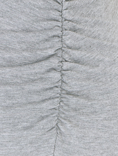 Robe froncée unie manches courtes - Gris chiné - 3