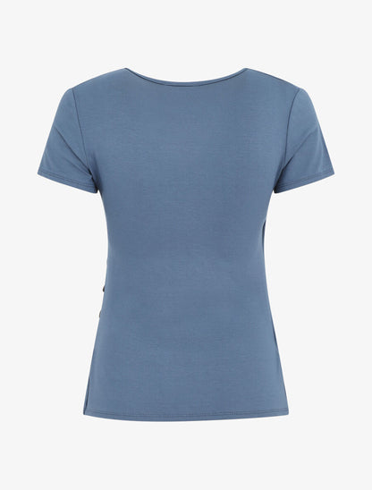 Top manches courtes uni col cache-coeur - Bleu - 2