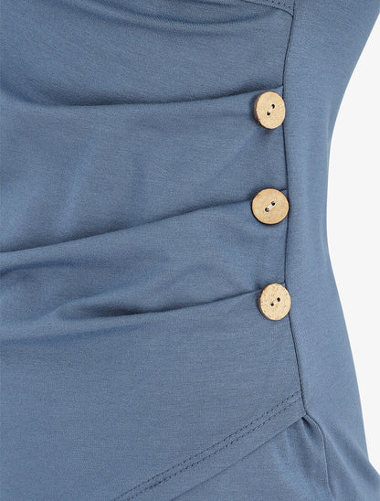 Top manches courtes uni col cache-coeur - Bleu - 3