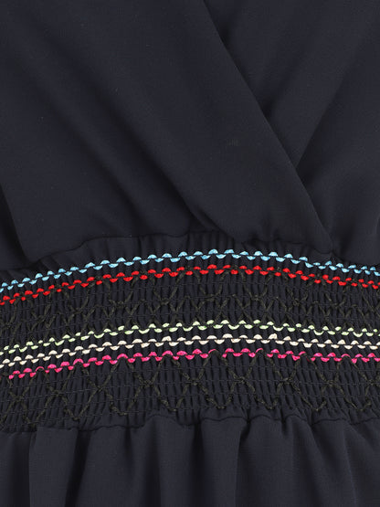 Robe mi-longue sans manches taille élastiquée stylisée - Marine - 3