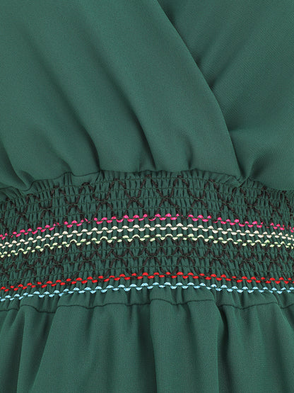 Robe mi-longue sans manches taille élastiquée stylisée - Vert - 3