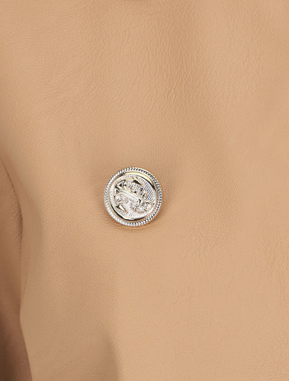 Veste droite boutonnée en simili - Beige - 3