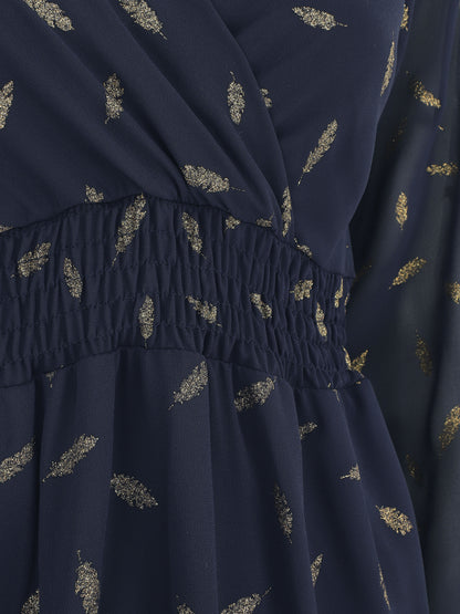 Robe courte manches longues à plumes paillettes - Marine - 3