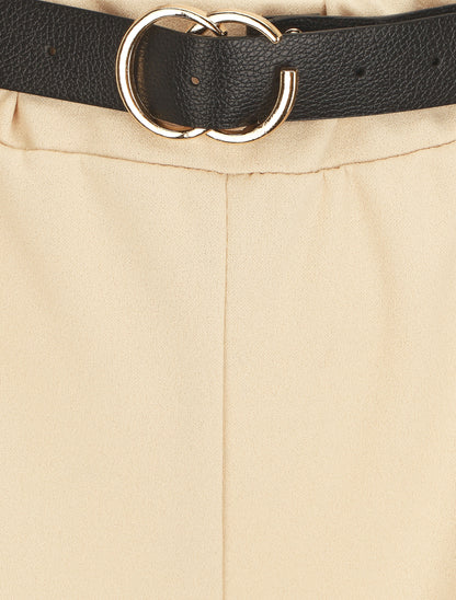 Pantalon large uni taille haute - Beige - 3