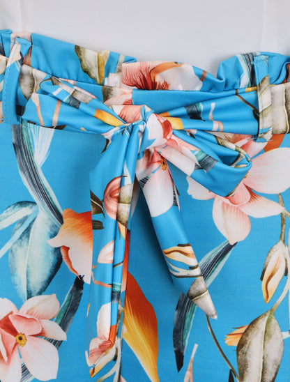 Combishort imprimé floral ceinturée - Turquoise - 3