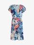 Robe en voile élastiquée à imprimé feuilles - Marine - 5