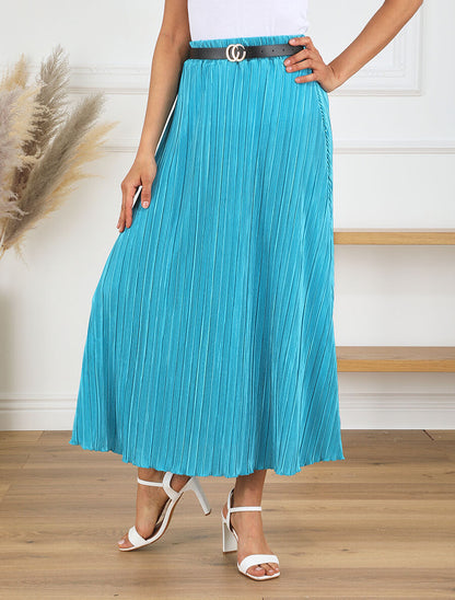 Jupe longue évasée plissée - Bleu canard - 4