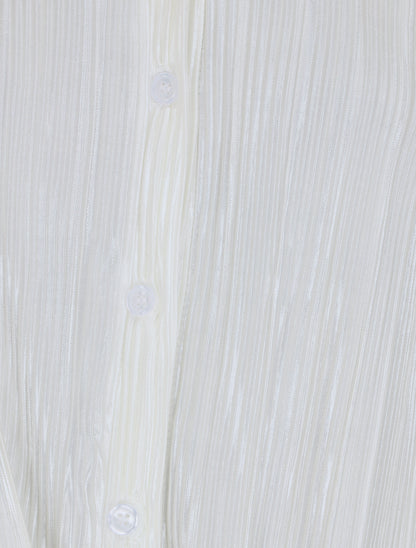 Chemise plissée à noeud et manches courtes - Blanc - 3