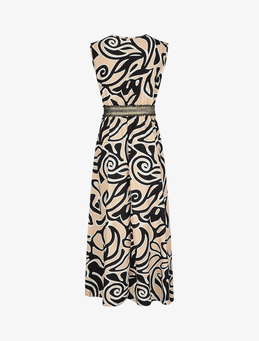 Robe longue imprimé graphique à taille élastiquée irisée - Noir - 2