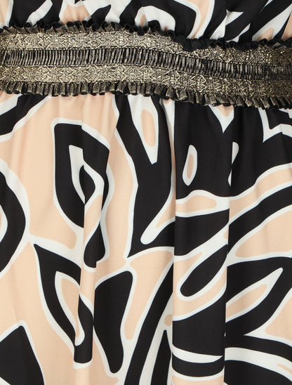 Robe longue imprimé graphique à taille élastiquée irisée - Noir - 3