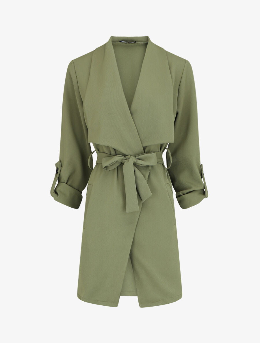 Veste mi-longue col cascade - Kaki - 1