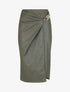 Jupe style portefeuille mi-longue en simili - Kaki - 5