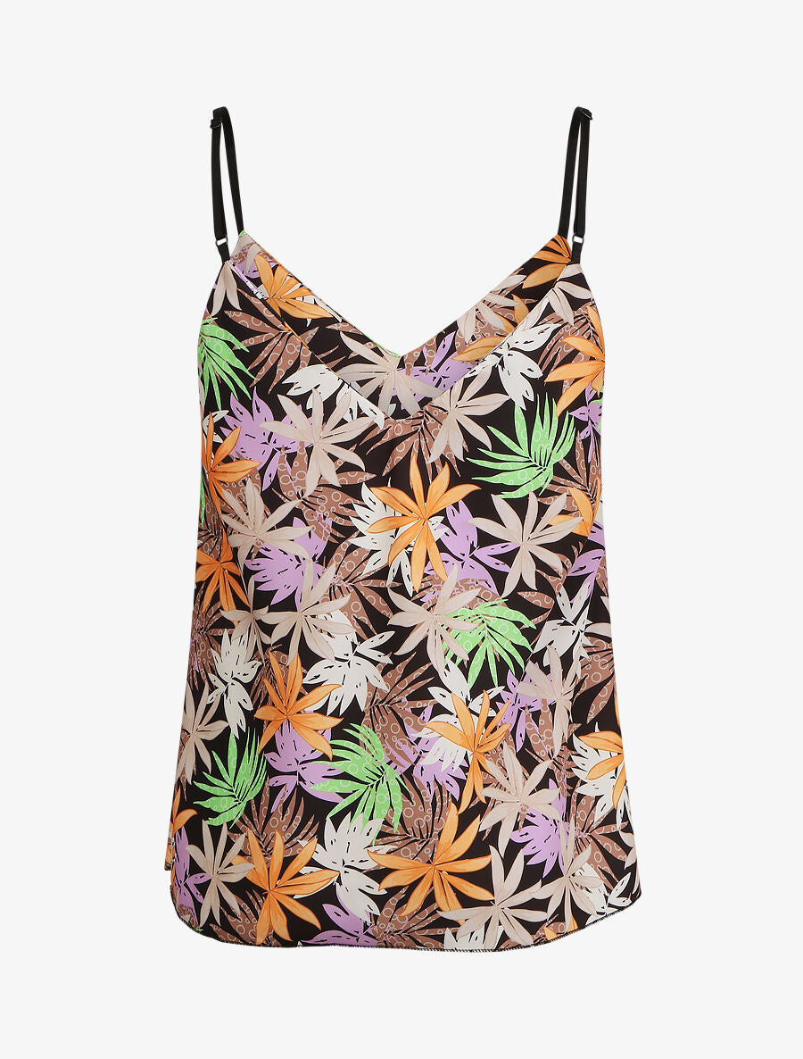 Caraco droit satiné imprimé feuilles fantaisies - Noir - 2