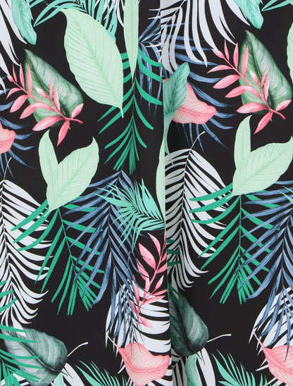 Jupe longue taille haute imprimé feuilles tropicales - Noir - 3