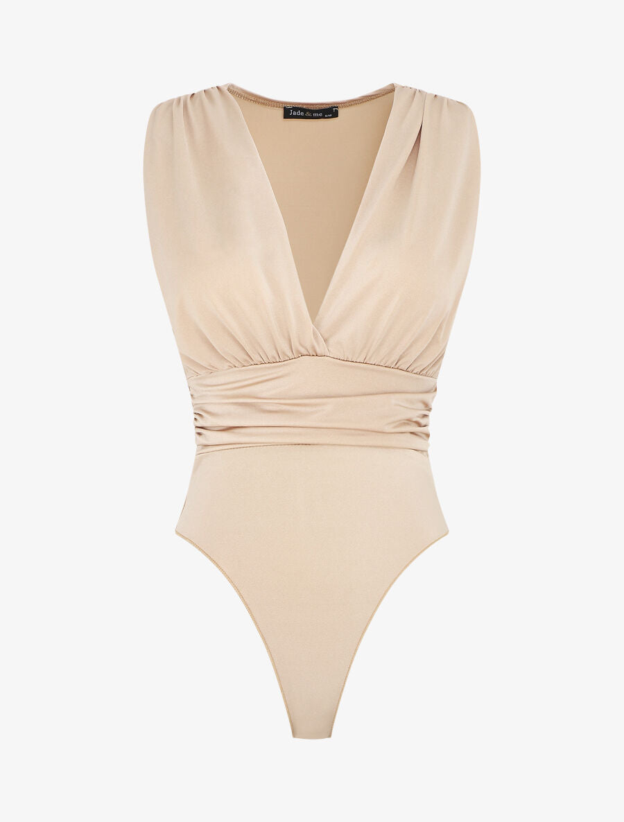 Body uni à col cache-coeur - Beige - 4
