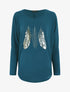 Pull ample à imprimé plumes irisées - Bleu canard - 1
