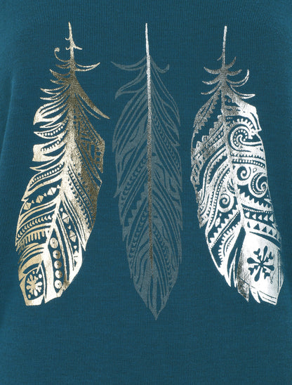 Pull ample à imprimé plumes irisées - Bleu canard - 3