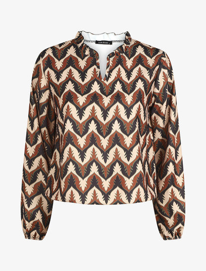 Top col volanté imprimé fantaisie - Noir - 6