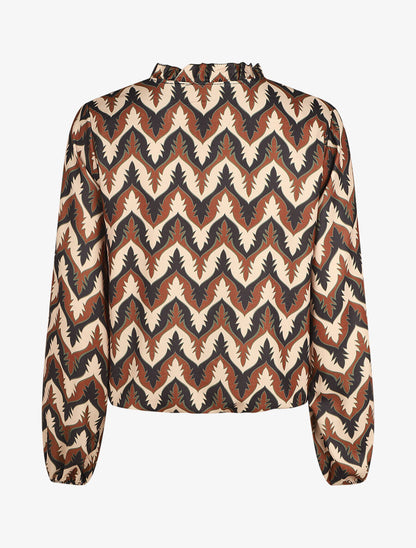 Top col volanté imprimé fantaisie - Noir - 2