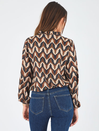 Top col volanté imprimé fantaisie - Noir - 5