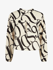 Top col montant imprimé graphique - Beige - 1
