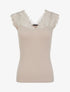 Top côtelé à épaules en dentelle - Beige - 1