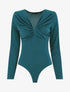Body uni à col V drapé - Bleu canard - 6