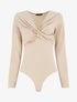 Body uni à col V drapé - Beige - 1