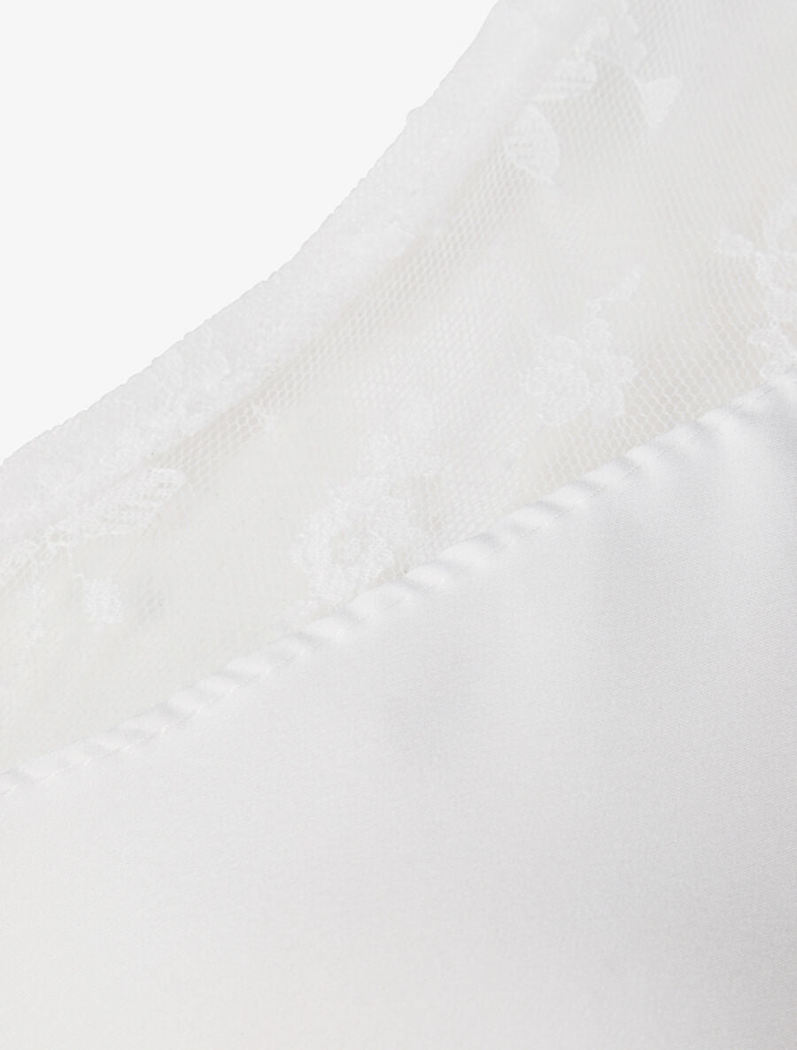 Top satiné à épaules en dentelle - Blanc - 3