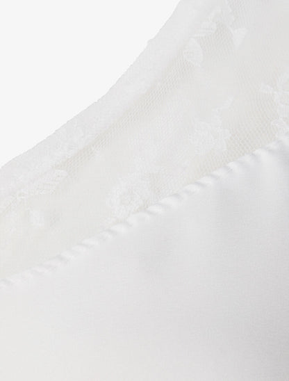 Top satiné à épaules en dentelle - Blanc - 3