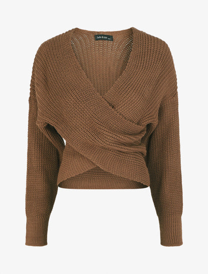 Pull croisé manches longues - Marron - 6
