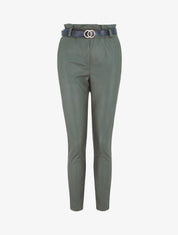 Pantalon uni en simili - Kaki - 1