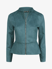 Veste droite zippée en suédine - Bleu canard - 1