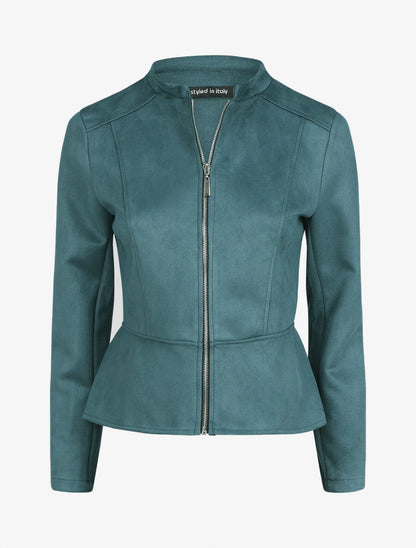 Veste droite zippée en suédine - Bleu canard - 1