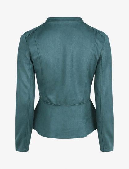 Veste droite zippée en suédine - Bleu canard - 2
