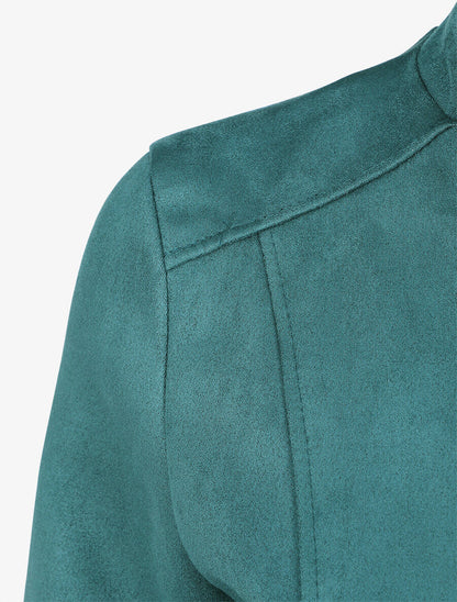 Veste droite zippée en suédine - Bleu canard - 3