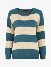 Pull oversize rayé et irisé - Bleu canard - 1