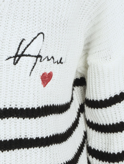 Pull marinière droit motif coeur - Noir - 3