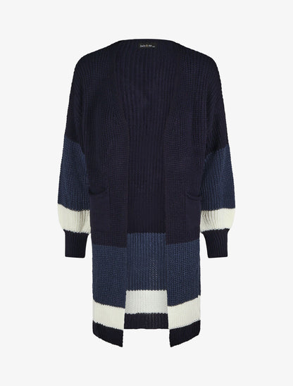 Gilet long rayé manches longues - Marine - 4