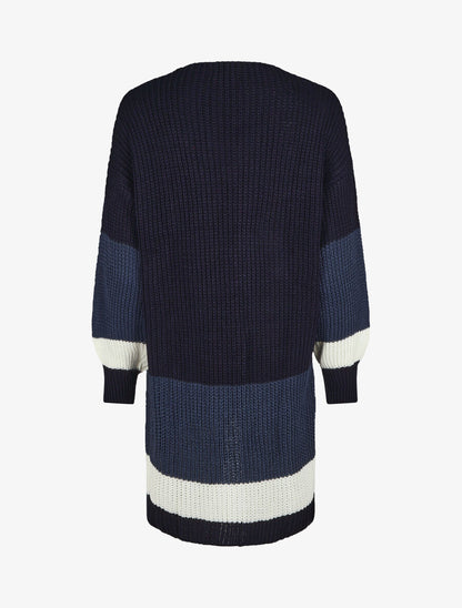 Gilet long rayé manches longues - Marine - 2