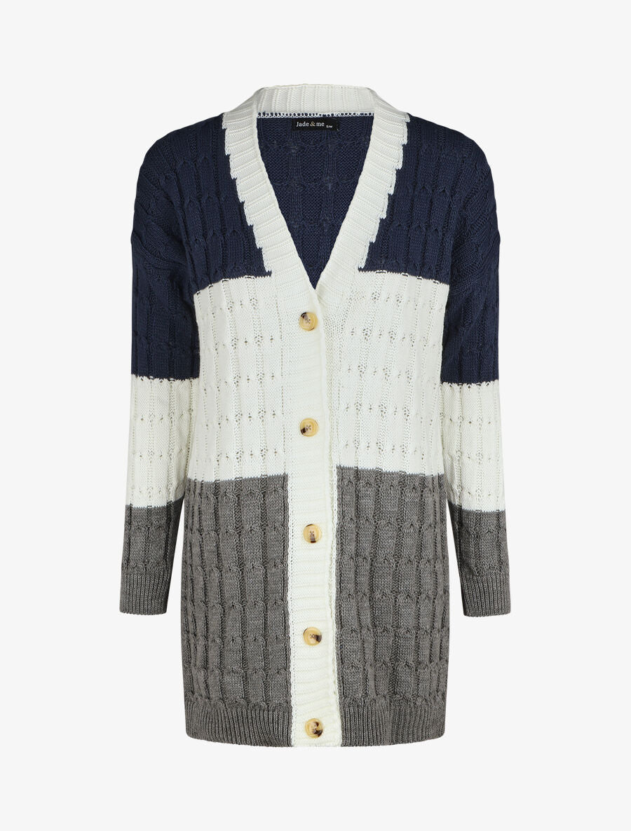 Gilet mi-long motif rayé - Bleu - 4
