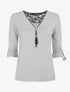 Pull droit uni à zip et dentelle - Gris - 4