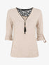 Pull droit uni à zip et dentelle - Beige - 1