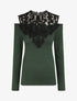 Pull droit à épaules dénudées et crochet - Vert foncé - 1