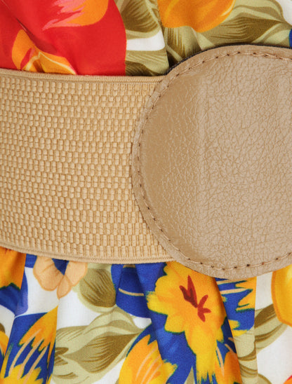 Robe longue coupe patineuse imprimé fleurs estivales à bretelles en simili - Blanc - 3